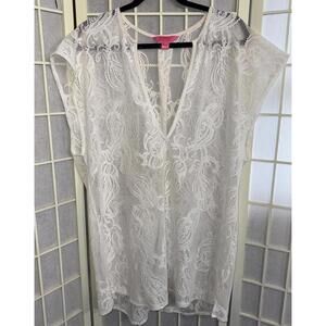 Lilly Pulitzer Luxury Minimalist Swim Bathing Suit Cover Up White Crochet S